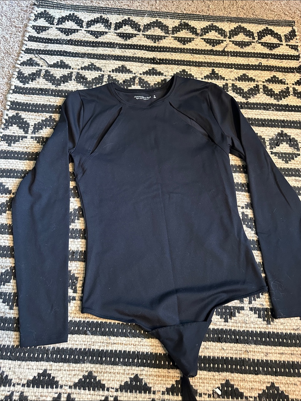 Abercrombie Black Long Sleeve Bodysuit with shoulder cut outs